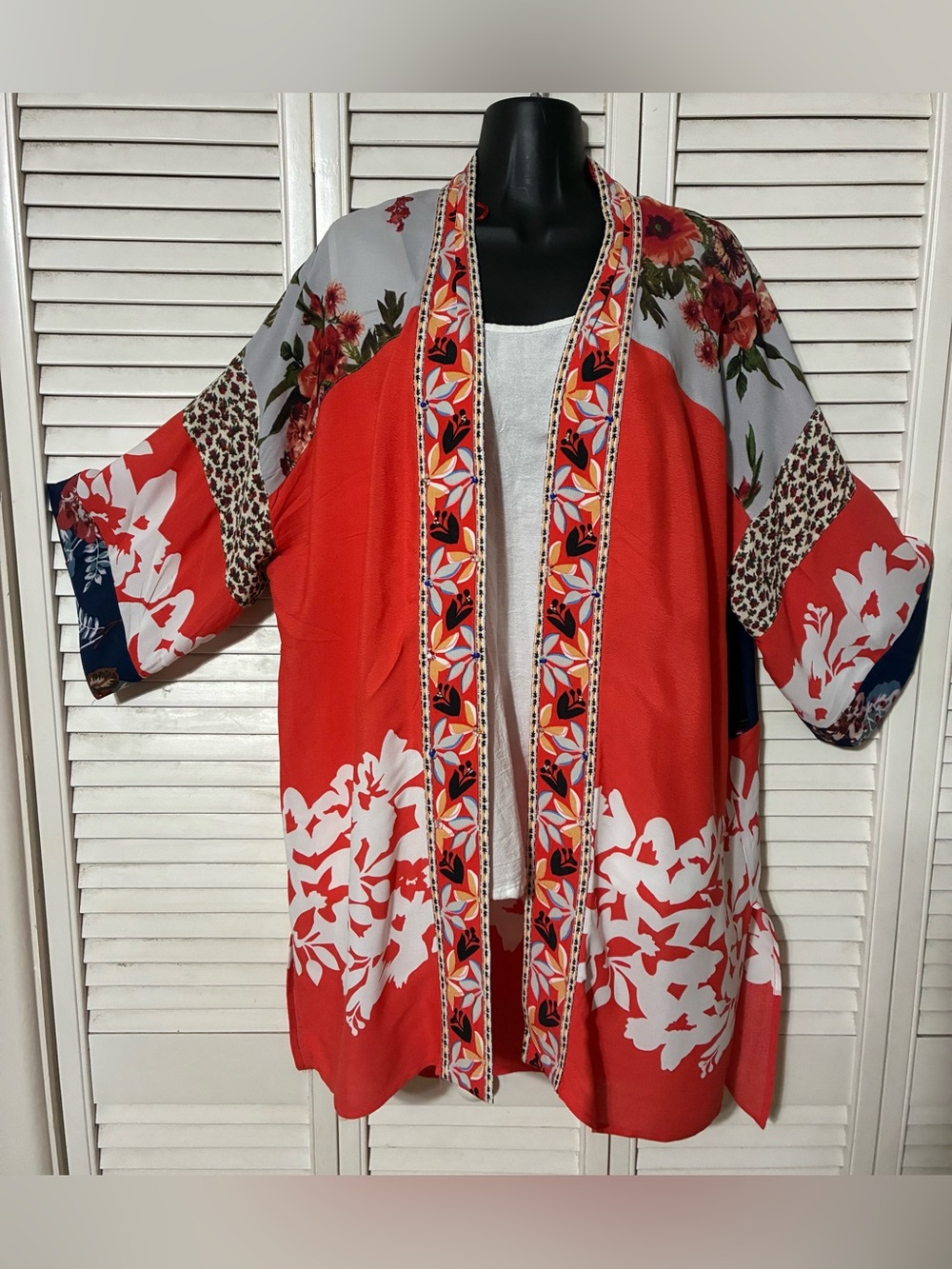 NWT! John Mark Red Floral Open-Front Kimono